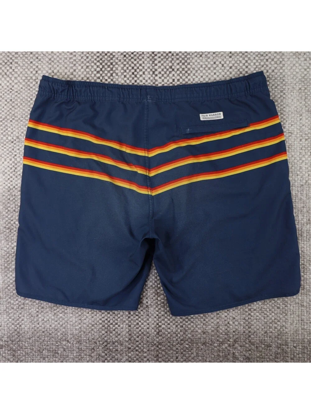 Fair Harbor The Anchor Swim Trunks Large L Navy Retro Stripe 8